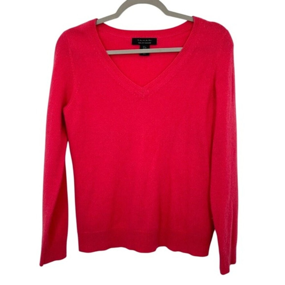 Tahari Women's Pink V-Neck 100% 2-Ply Cashmere‎ Sweater Size S Soft Cozy